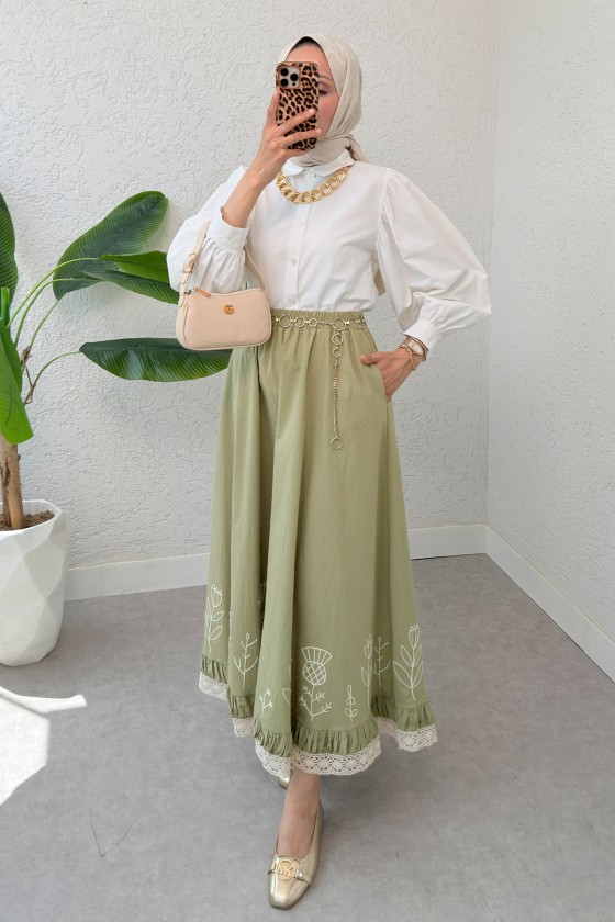 Fisto ve Nakış Detaylı Etek 2329 - AÇIK HAKİ