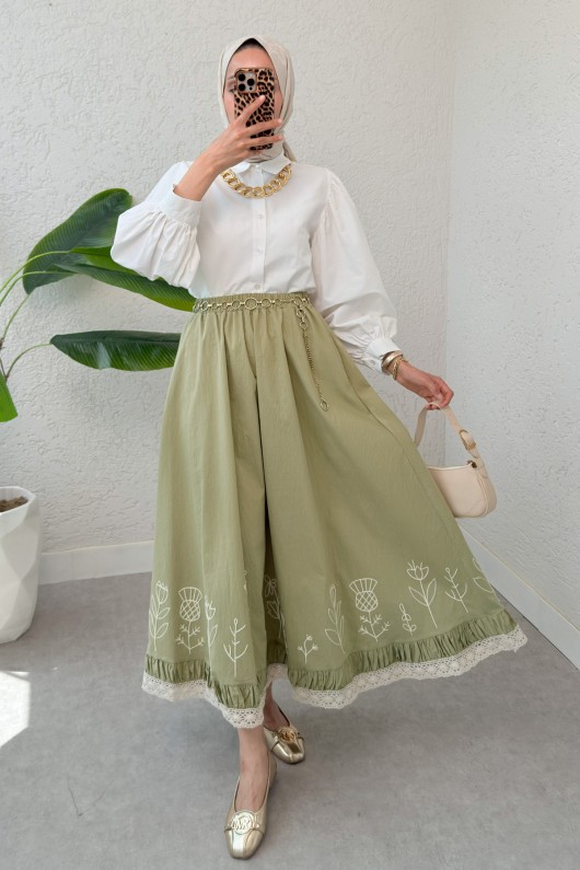 Fisto ve Nakış Detaylı Etek 2329 - AÇIK HAKİ Fisto ve Nakış Detaylı Etek 2329 - AÇIK HAKİ