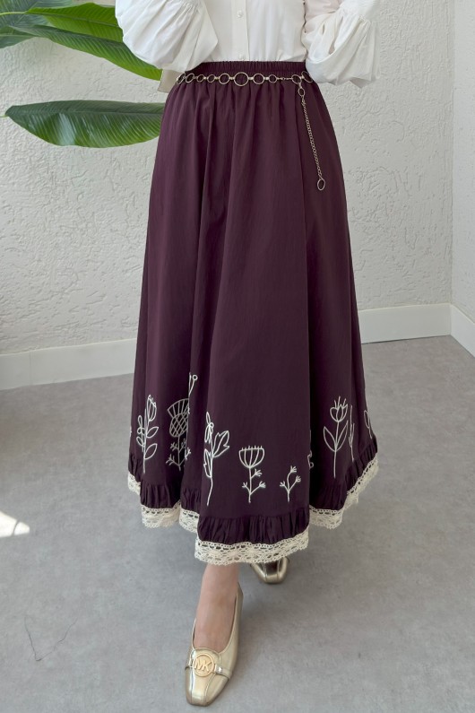 Fisto ve Nakış Detaylı Etek 2329 - VİŞNE ÇÜRÜĞÜ Fisto ve Nakış Detaylı Etek 2329 - VİŞNE ÇÜRÜĞÜ