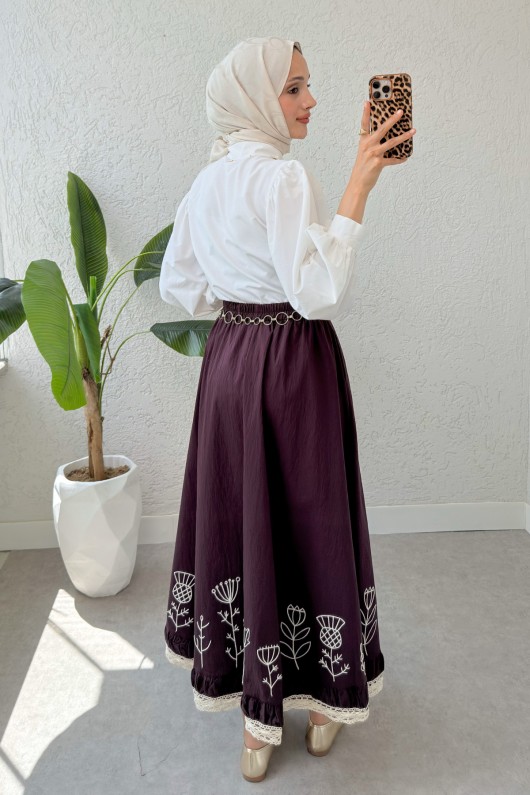 Fisto ve Nakış Detaylı Etek 2329 - VİŞNE ÇÜRÜĞÜ Fisto ve Nakış Detaylı Etek 2329 - VİŞNE ÇÜRÜĞÜ