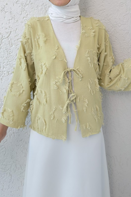 Yama Yırtık Detaylı Kimono 2330 - AÇIK HAKİ