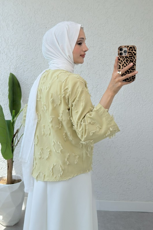 Yama Yırtık Detaylı Kimono 2330 - AÇIK HAKİ