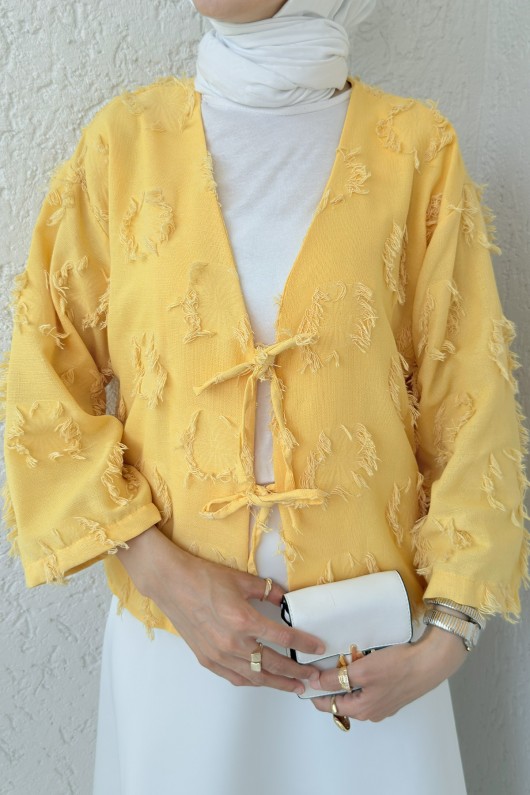 Yama Yırtık Detaylı Kimono 2330 - HARDAL