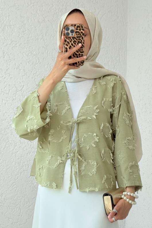 Yama Yırtık Detaylı Kimono 2330 - HAKİ