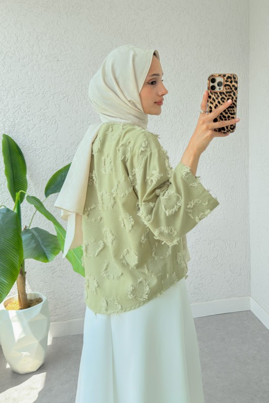 Yama Yırtık Detaylı Kimono 2330 - HAKİ