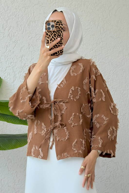 Yama Yırtık Detaylı Kimono 2330 - KAHVERENGİ