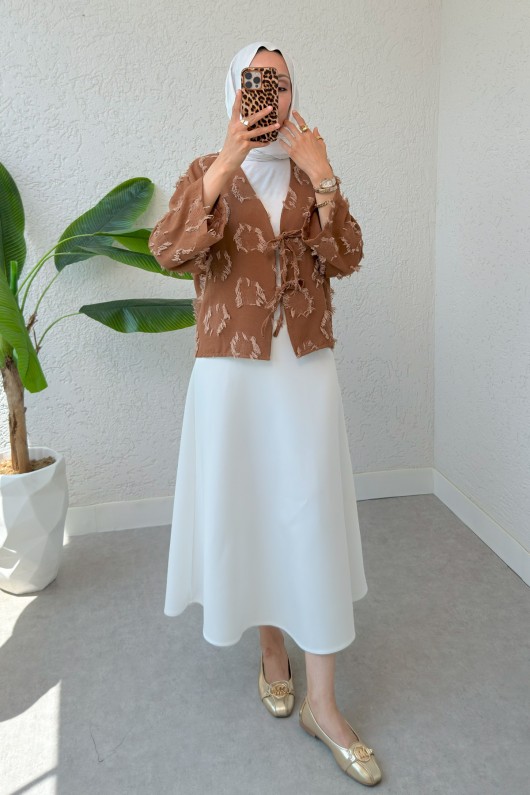 Yama Yırtık Detaylı Kimono 2330 - KAHVERENGİ