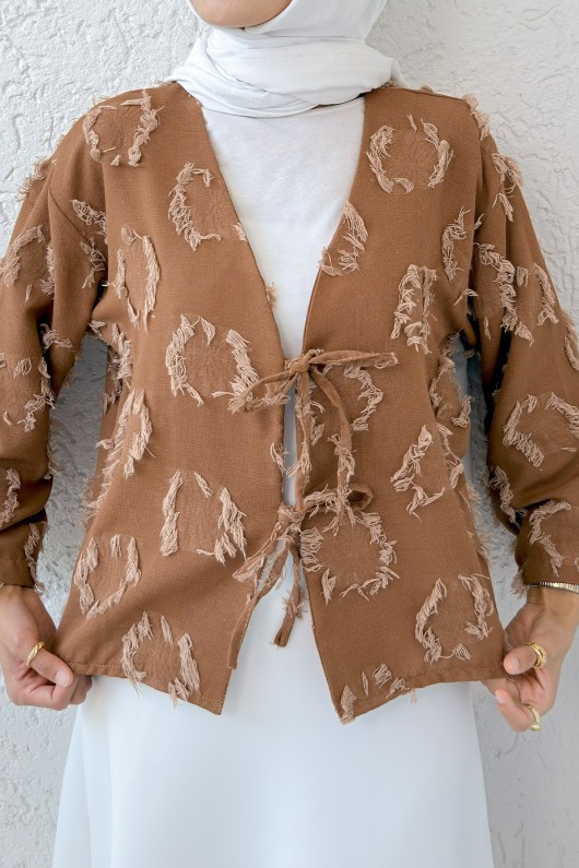 Yama Yırtık Detaylı Kimono 2330 - KAHVERENGİ