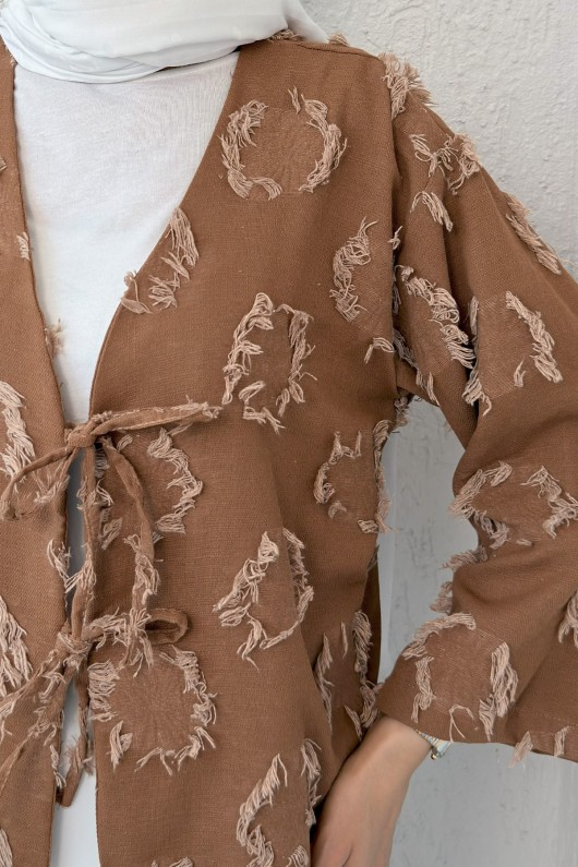 Yama Yırtık Detaylı Kimono 2330 - KAHVERENGİ