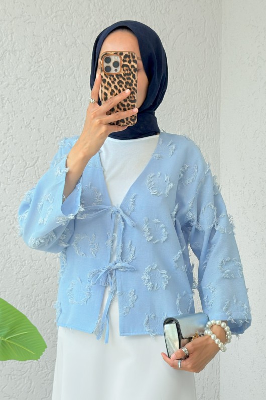 Yama Yırtık Detaylı Kimono 2330 - MAVİ
