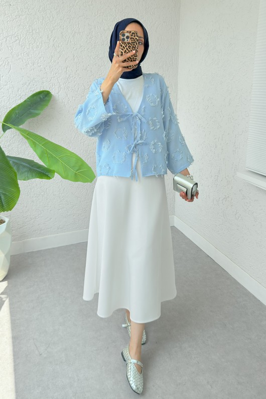 Yama Yırtık Detaylı Kimono 2330 - MAVİ