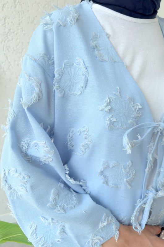 Yama Yırtık Detaylı Kimono 2330 - MAVİ
