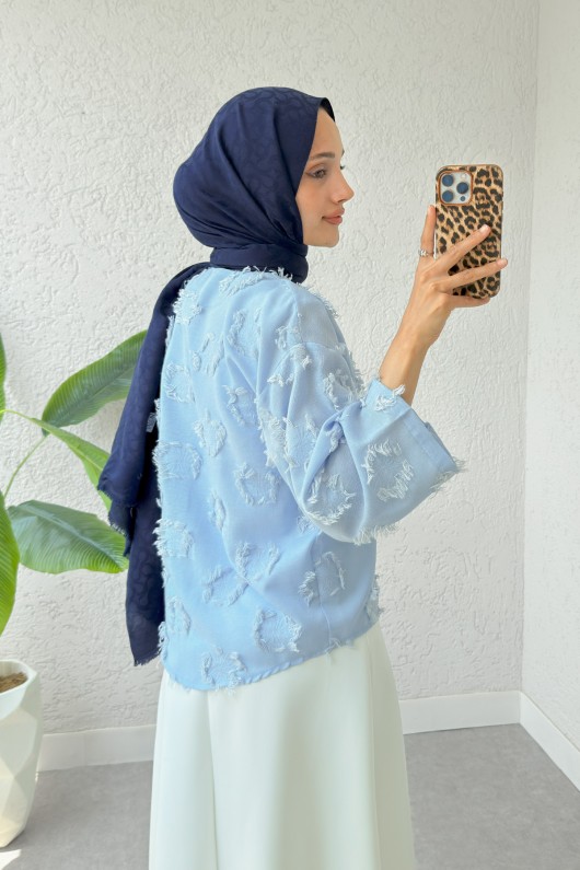 Yama Yırtık Detaylı Kimono 2330 - MAVİ