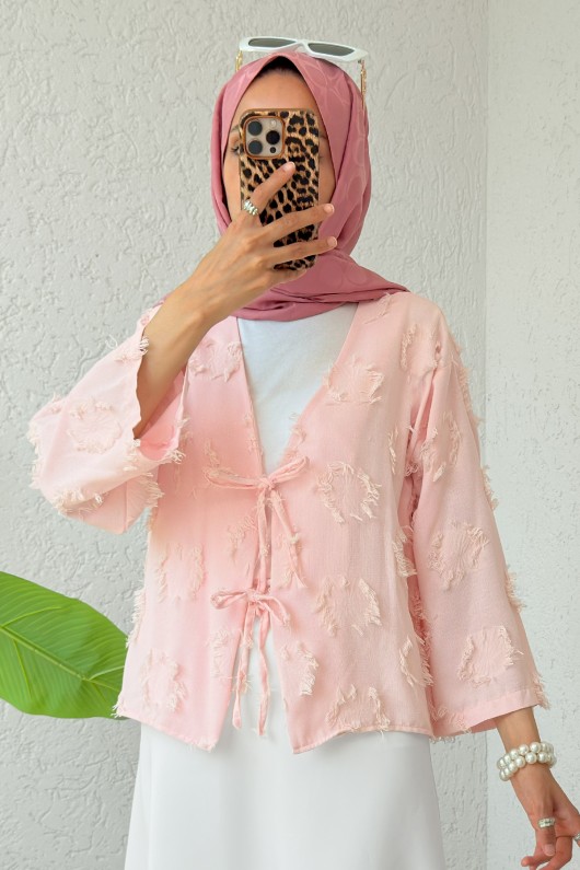 Yama Yırtık Detaylı Kimono 2330 - PUDRA Yama Yırtık Detaylı Kimono 2330 - PUDRA