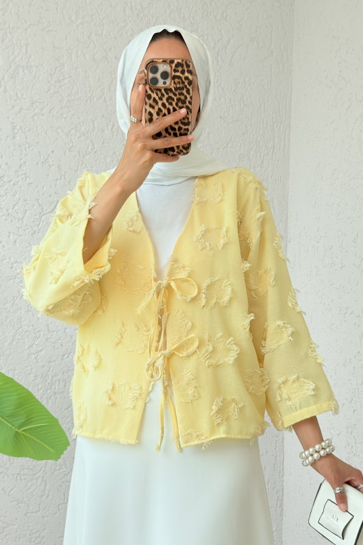 Yama Yırtık Detaylı Kimono 2330 - SARI