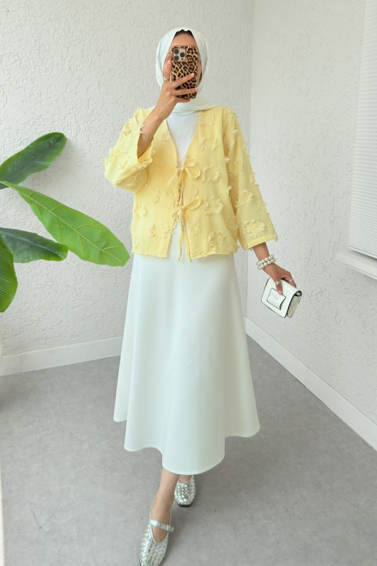 Yama Yırtık Detaylı Kimono 2330 - SARI