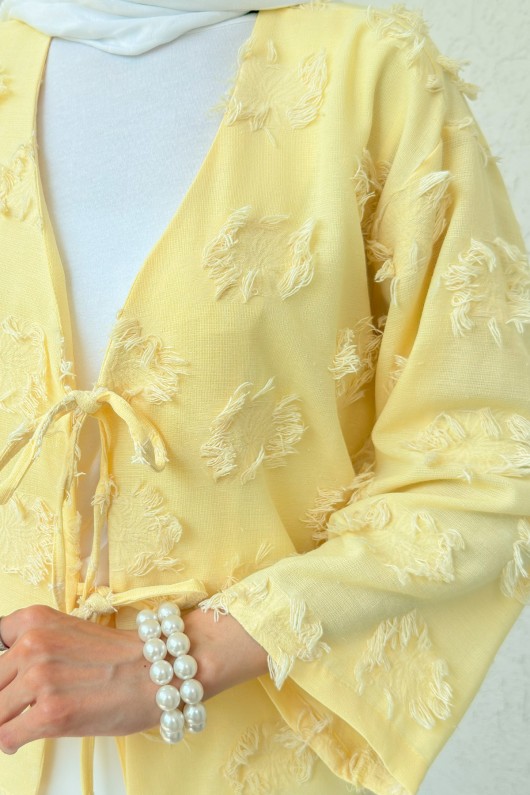 Yama Yırtık Detaylı Kimono 2330 - SARI