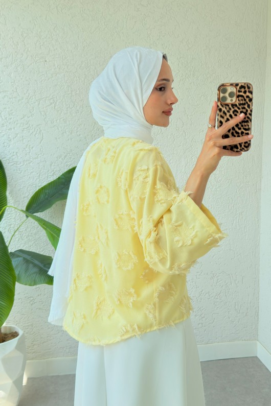 Yama Yırtık Detaylı Kimono 2330 - SARI
