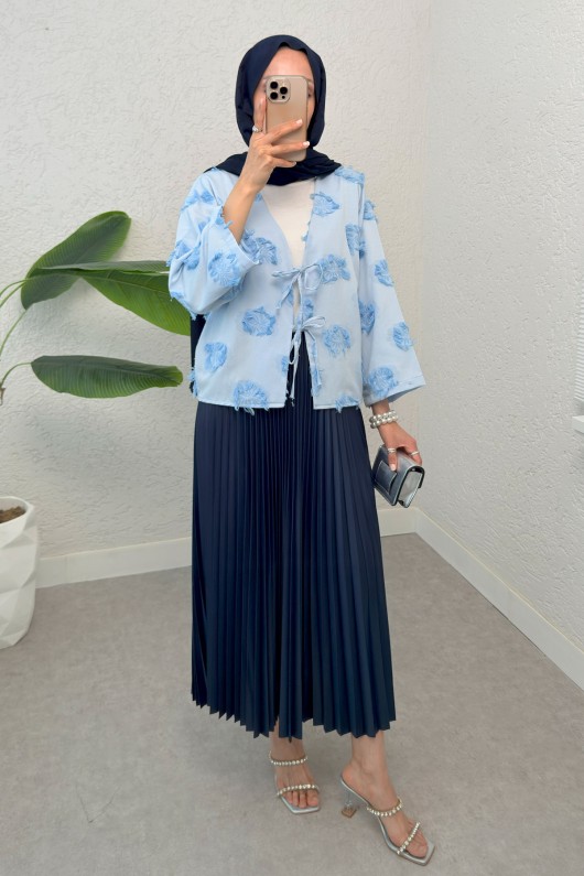 Yama Yırtık Detaylı Kimono 2330 - BEBE MAVİSİ Yama Yırtık Detaylı Kimono 2330 - BEBE MAVİSİ