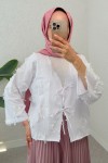 Yama Yırtık Detaylı Kimono 2330 - BEYAZ Yama Yırtık Detaylı Kimono 2330 - BEYAZ