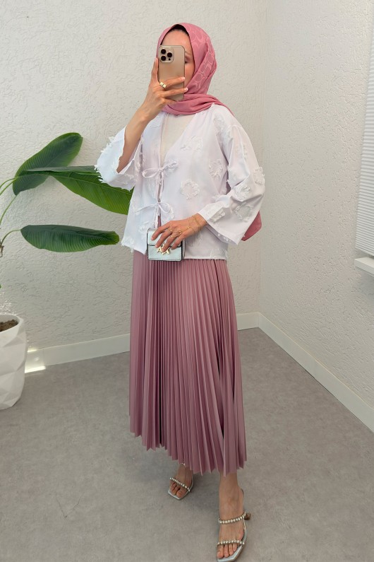 Yama Yırtık Detaylı Kimono 2330 - BEYAZ Yama Yırtık Detaylı Kimono 2330 - BEYAZ