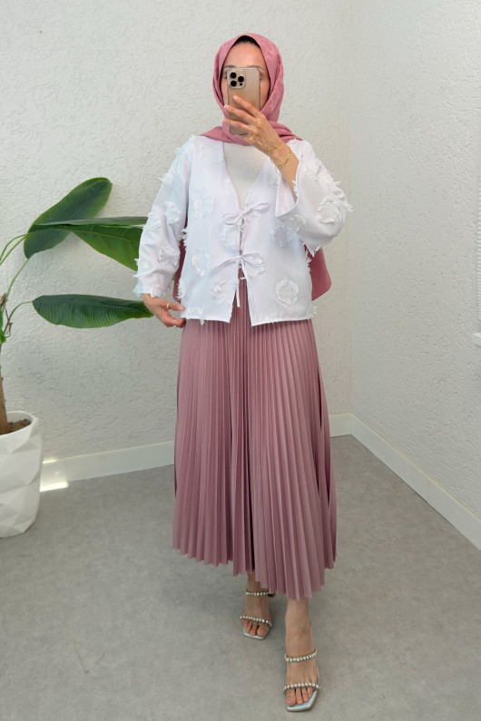 Yama Yırtık Detaylı Kimono 2330 - BEYAZ Yama Yırtık Detaylı Kimono 2330 - BEYAZ