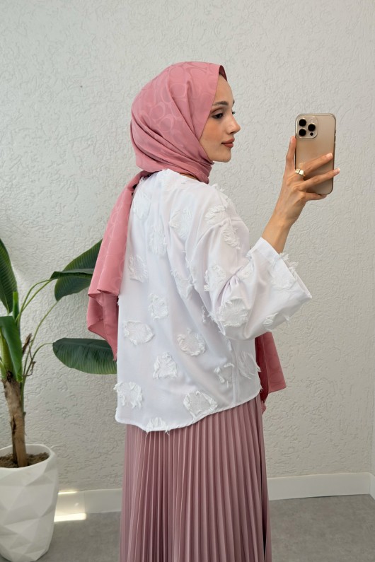 Yama Yırtık Detaylı Kimono 2330 - BEYAZ Yama Yırtık Detaylı Kimono 2330 - BEYAZ