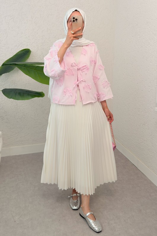 Yama Yırtık Detaylı Kimono 2330 - PEMBE