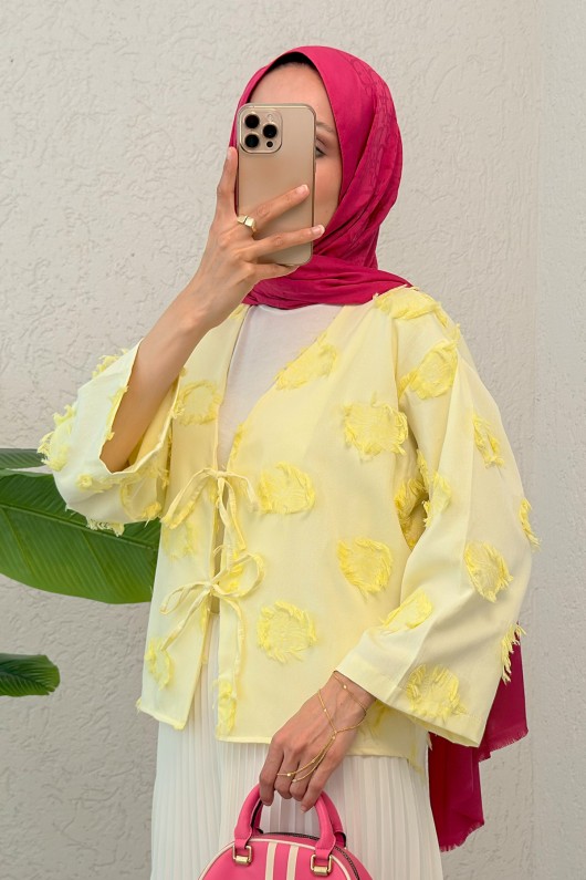 Yama Yırtık Detaylı Kimono 2330 - SARI