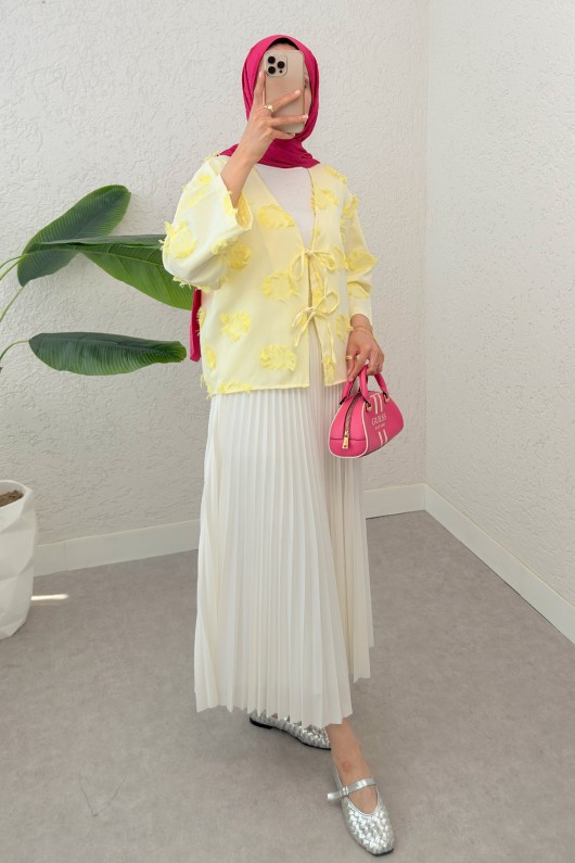 Yama Yırtık Detaylı Kimono 2330 - SARI