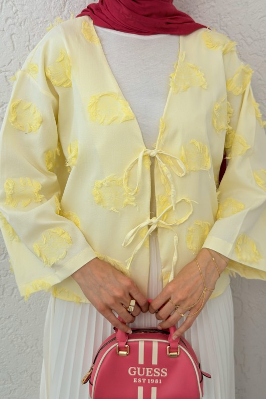 Yama Yırtık Detaylı Kimono 2330 - SARI
