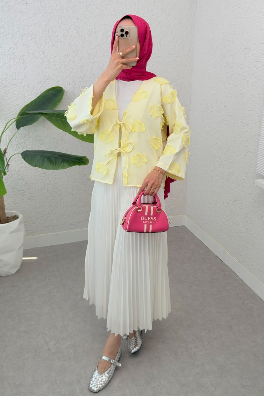 Yama Yırtık Detaylı Kimono 2330 - SARI