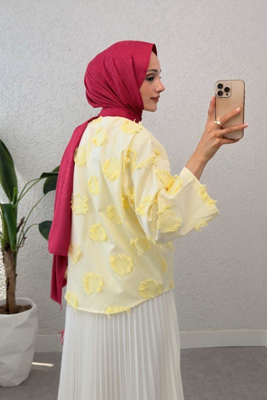 Yama Yırtık Detaylı Kimono 2330 - SARI