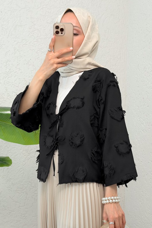 Yama Yırtık Detaylı Kimono 2330 - SİYAH