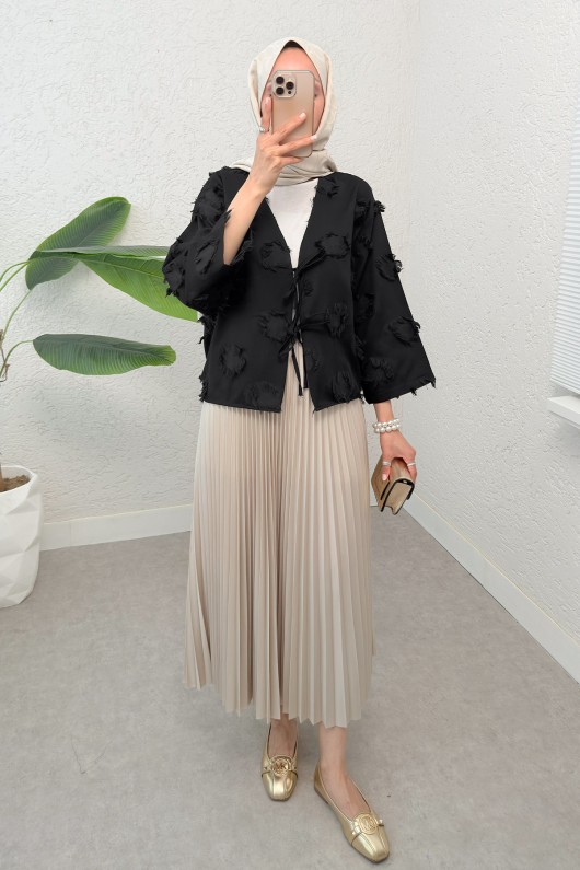 Yama Yırtık Detaylı Kimono 2330 - SİYAH