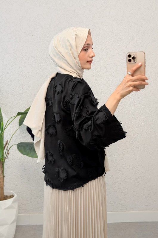Yama Yırtık Detaylı Kimono 2330 - SİYAH