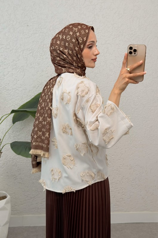 Yama Yırtık Detaylı Kimono 2330 - TAŞ RENGİ Yama Yırtık Detaylı Kimono 2330 - TAŞ RENGİ