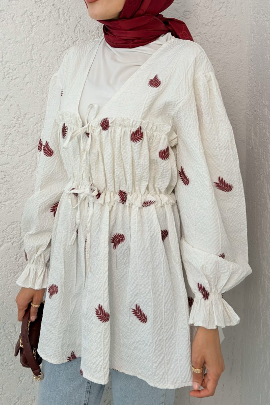Palmiye Desenli Kimono 2332 - BORDO