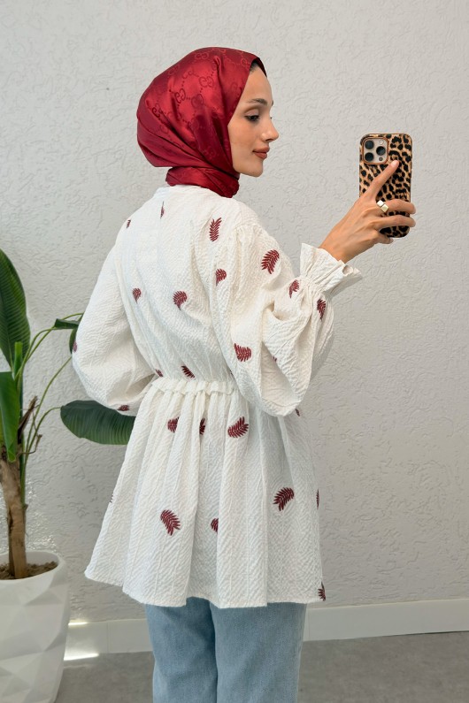 Palmiye Desenli Kimono 2332 - BORDO