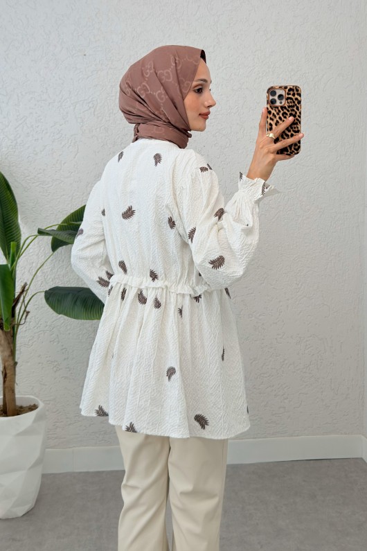 Palmiye Desenli Kimono 2332 - KAHVERENGİ