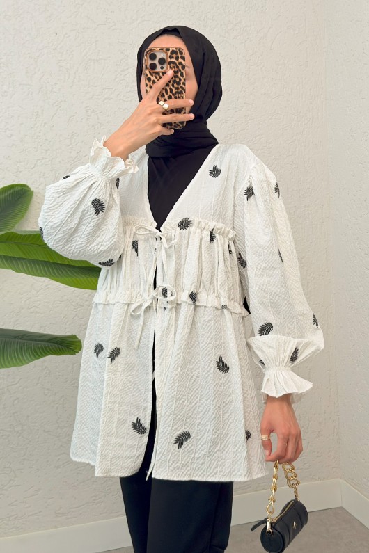 Palmiye Desenli Kimono 2332 - SİYAH