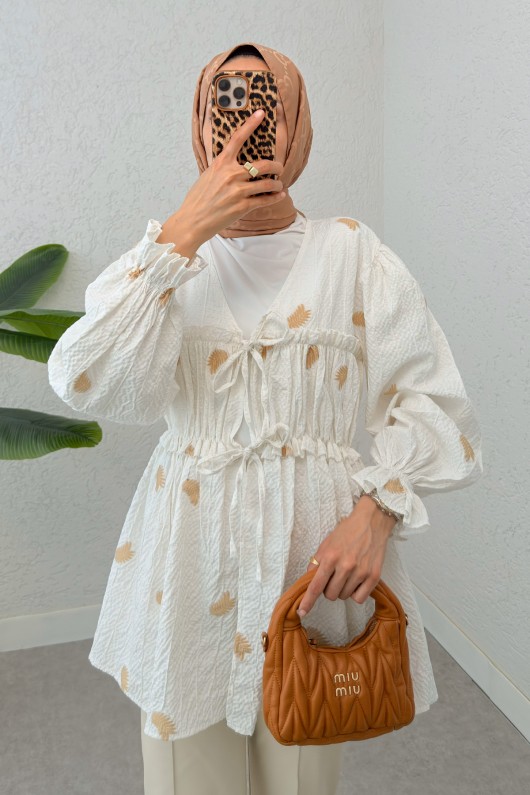 Palmiye Desenli Kimono 2332 - VİZON