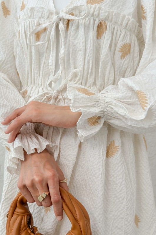 Palmiye Desenli Kimono 2332 - VİZON