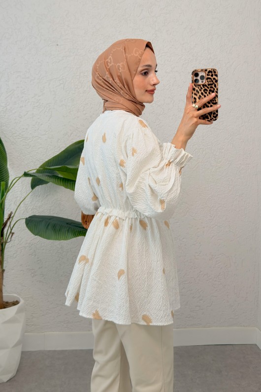 Palmiye Desenli Kimono 2332 - VİZON