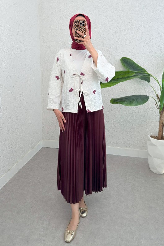 İp Bağcıklı Palmiye Kimono 2333 - BORDO