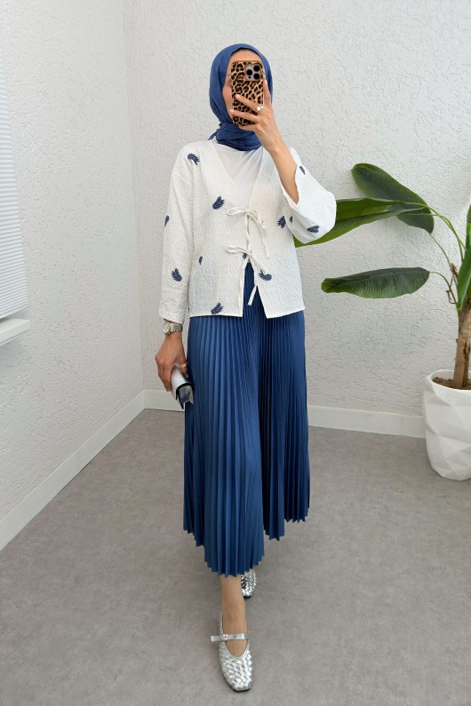 İp Bağcıklı Palmiye Kimono 2333 - İNDİGO