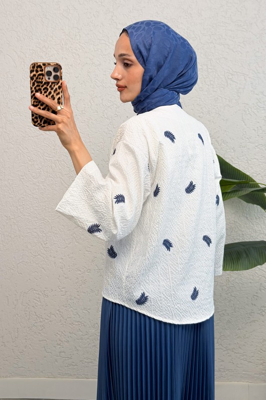 İp Bağcıklı Palmiye Kimono 2333 - İNDİGO