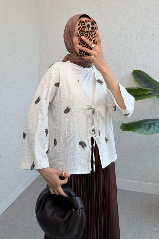 İp Bağcıklı Palmiye Kimono 2333 - KAHVERENGİ