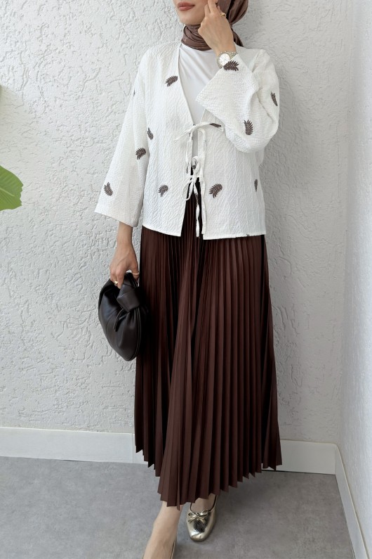 İp Bağcıklı Palmiye Kimono 2333 - KAHVERENGİ