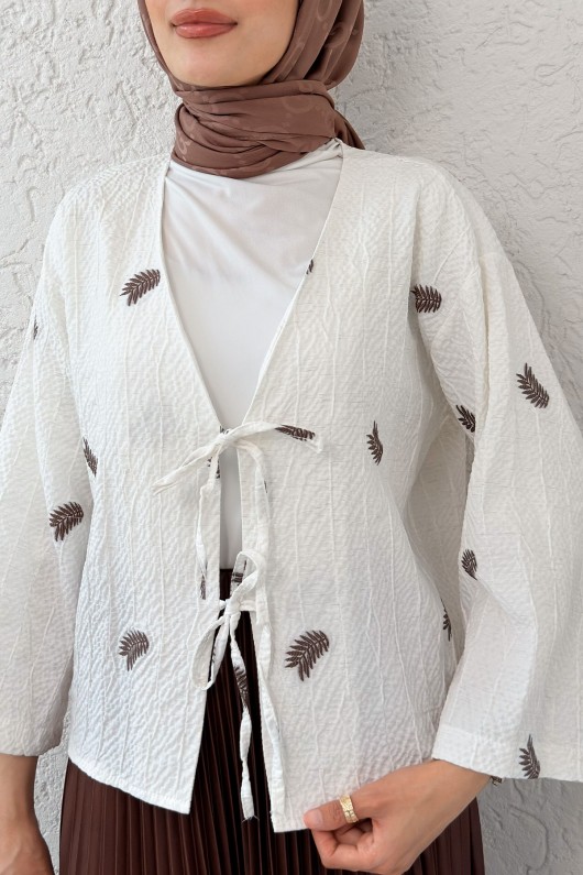 İp Bağcıklı Palmiye Kimono 2333 - KAHVERENGİ